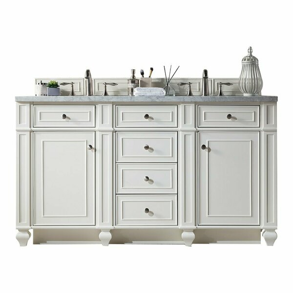 James Martin Vanities Bristol 60in Double Vanity, Bright White w/ 3 CM Carrara Marble Top 157-V60D-BW-3CAR